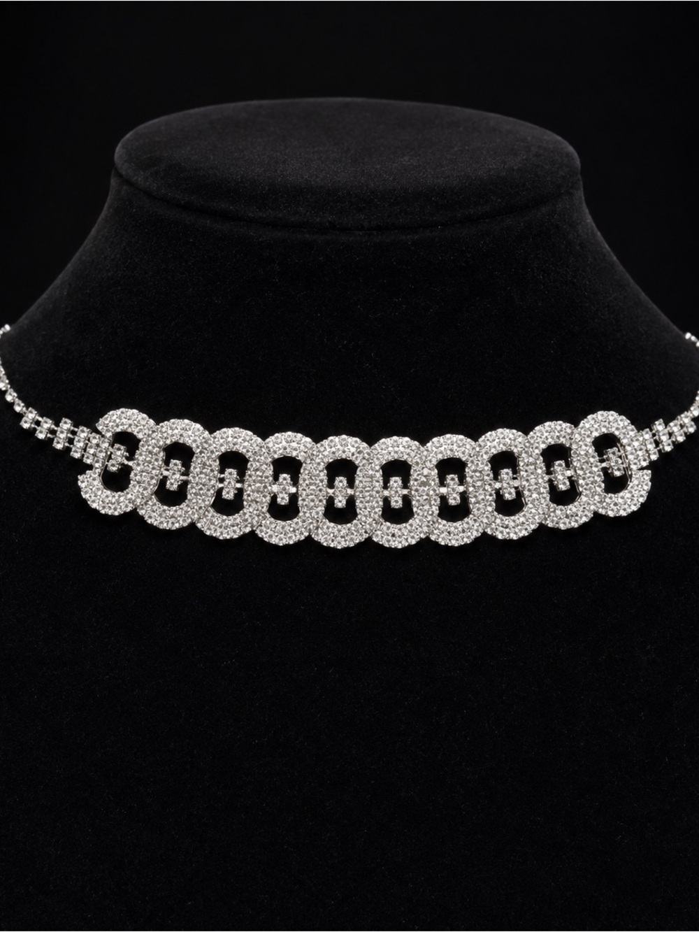 Vintage Silver Tone Rhinestone Link Necklace